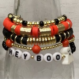 14K Gold Plated Halloween “Hey Boo” Custom Bracelet Stack - Set of 5